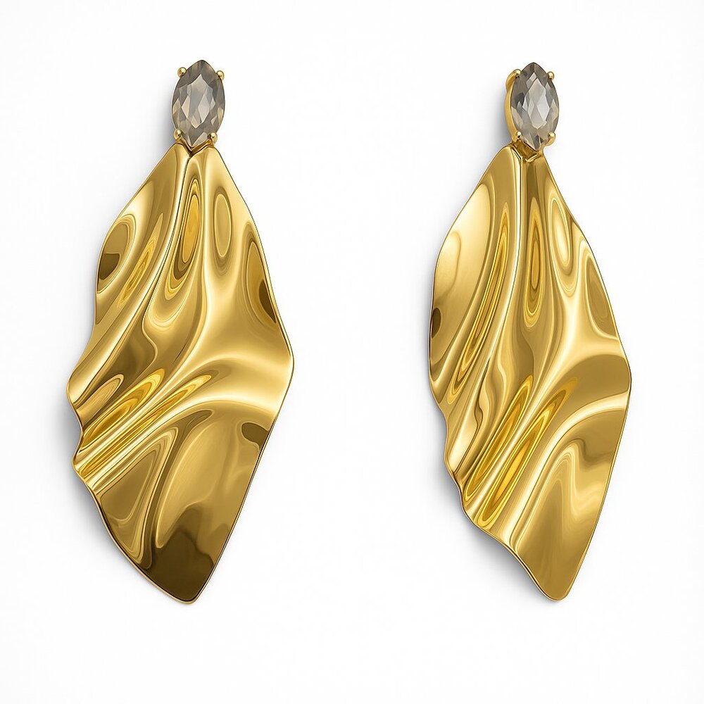 24k Gold Plated Sculpted  Wavy Chandelier Earrings